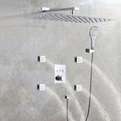 DULABRAHE Thermostatic Rain Shower System 55X35 CM Rainfall Air Booster Head Wall Mounted Mixer Faucet Set Chrome Polished