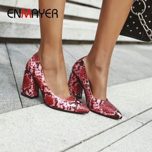 ENMAYER 2020 Sexy Women Shoes High Heel Serpentine Pointed Toe Party Slip-On Wedding Shoes Hoof Heels Shallow Women Pumps 34-43