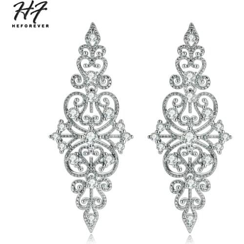 Delicate Ethnic Luxury Hollow-out Drop Earrings for Women White Gold Color AAA+ CZ Vintage Shining FAshion Jewelry Xmas E474