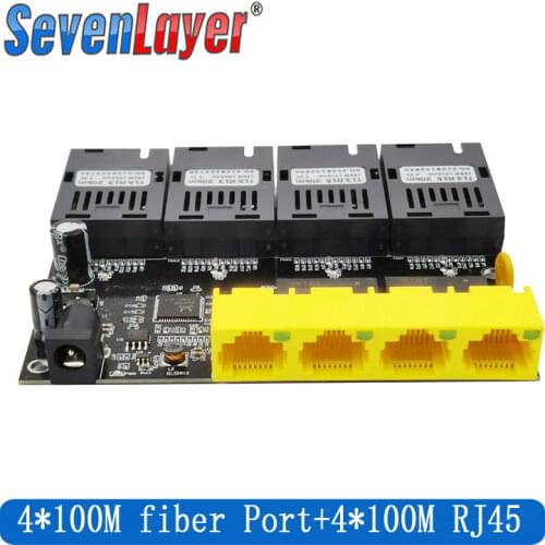 Ethernet Fiber switch 4 RJ45 4 SC Optical Media Converter Single Mode fiber Port 10/100M PCBA
