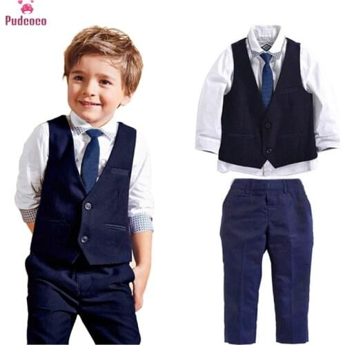 3pcs Set Autumn Childrens Leisure Clothing Sets Baby Boy Clothes Vest Gentleman Suit for Weddings Formal Clothing Suits