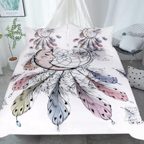 Bedding Set Bed Sheet Duvet Cover Pillow 3pcs Queen Size Bedding Set 3d Digital Printing Purple Feather Dreamcatcher