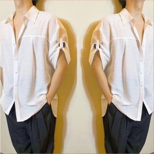 New Summer Latin Dance Exercise Clothes MenS Latin Dance Loose Short Sleeve Back Slit Shirt Latin Performance Costumes DQS7383
