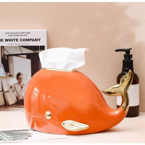 Creative Tissue Box Whale Ceramic Ornaments Multifunctional Tissue Storage Home Living Room Coffee Table Accessories