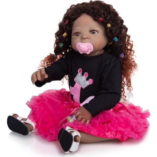 23 Inch KEIUMI Reborn African Boneca Baby Dolls Toy lifelike Full Body Silicone Bebe Newborn Toys For Kids Birthday XMAS Gift