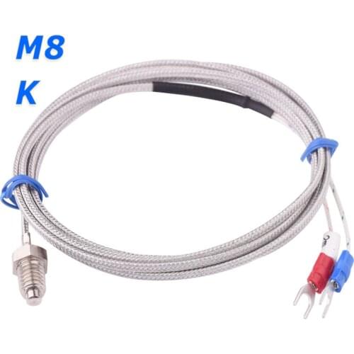 M8 Screw Bolt Type Probe Thermocouple K Temperature Sensor 0~400'C 2m Cable Wire for Industrial Temperature Controller Measuring