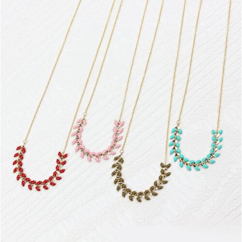 Bohemian drop paint leaves double-sided drop oil pendant clavicle necklace wheatear shape 18K Gold Plated short necklace women