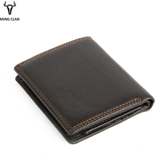 Mens Leather Wallet Mini Short Wallet Top Layer Cowhide Card Case Fashion Coin Purse RFID
