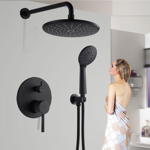 Vintage Black Painted Concealed Shower Set Wall Mount Hot and Cold Water Shower System Large Top Spray Shower Head Embedded Box