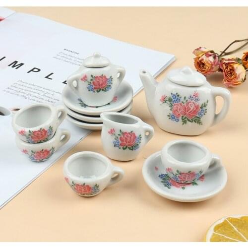1:12 Dolls House Miniature Cups & Pot Set Direction Furniture Toys Plactic Coffee Tea Cups Dollhouse Accessory