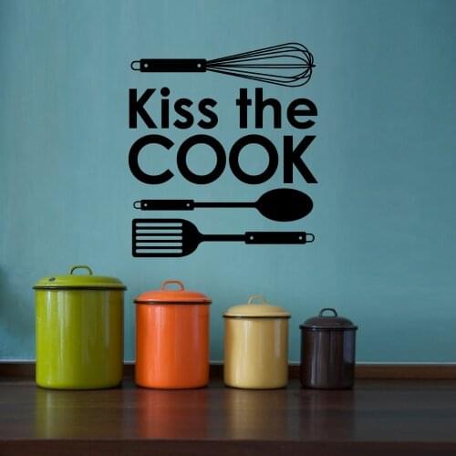 Cuisine Sticker Kitchen Wall Decal Quote Kiss The Cook Wall Stickers For Kitchen Mural Poster Decor Home Decoration S-159