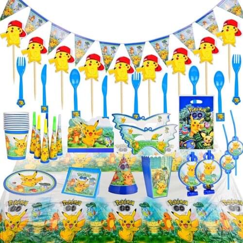 NEW Pokemon Pikachu birthday party decoration Pokemon theme tableware Plate Cup cake topper boy girl Birthday Party Supplies