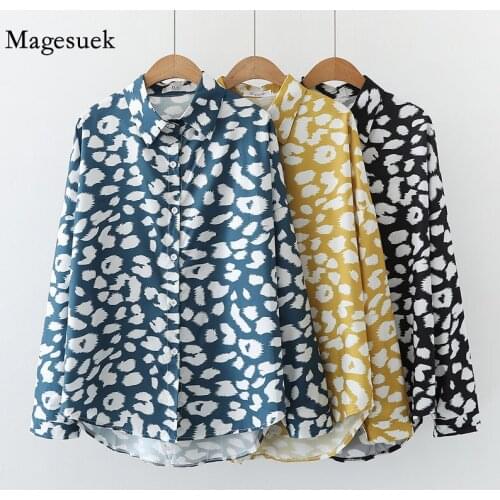 2020 Autumn Fashion New European American Womens Long-sleeved Leopard Print Blouse Women Loose Lapel Cardigan Shirt Blusa 12420