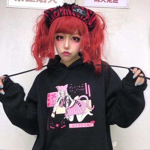 Autumn Girl print Sweatshirt Womens Casual Black Top Fashion Hooded Sweatshirt Long Sleeve Print Graphic Jacket Women Goth top