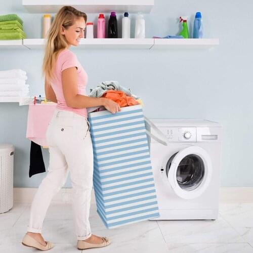 Freestanding Laundry Hamper Dirty Clothes Storage Basket Laundry Basket Horizontal Stripe Printing Side Handles Clothes Storage