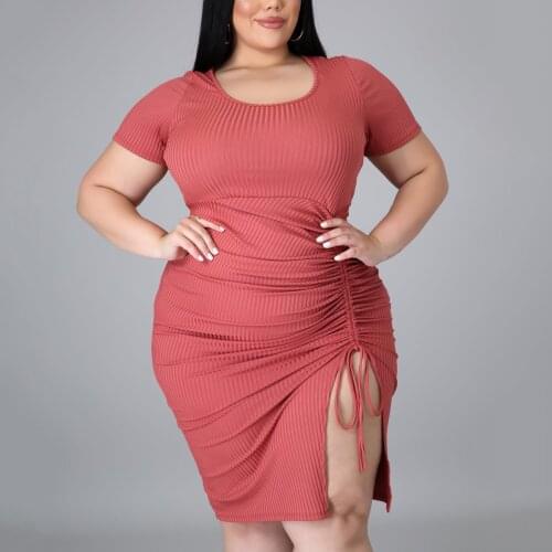 Plus Size Dresses For Women 4XL 5XL Large Solid Bodycon Draped Side Split Knee Length Fashion Causal Daily Wear Dress Vestidos