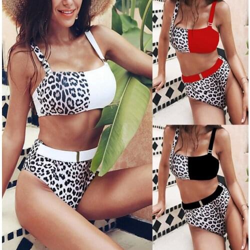 2Pcs Sexy Women Leopard Print Padded Bra High Waist Briefs Bikini Set Swimwear showing your well-developed chest with comfort