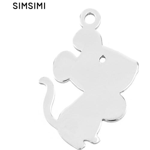 Simsimi Mouse Mice Rat Style Necklace Pendant Engrave blank Charms Mirror polish Stainless steel good Quality wholesale 50pcs