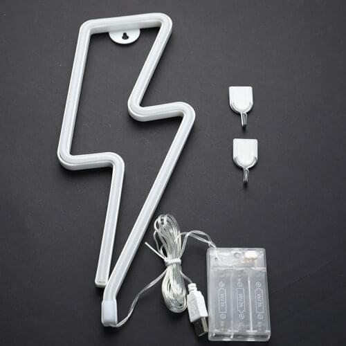 LED Neon Sign Lightning Shaped Wall Night Light USB Battery Operated For Home Bedroom Party Wedding Decor Table Lamp