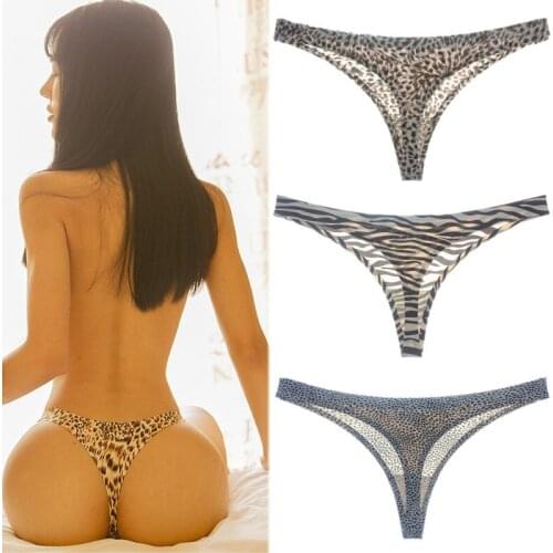 Sexy Women Ice Silk Leopard Panties Nylon Elasic Low Waist Seamless Thong G String Summer Lady Printing Briefs Underwear Panty