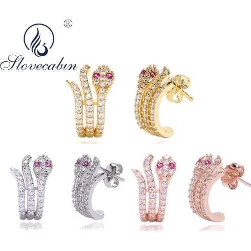 Slovecabin Authentic 925 Sterling Silver Snake Crystal Stud Earrings For Women Engagement Fine Jewelry Making Wholesale