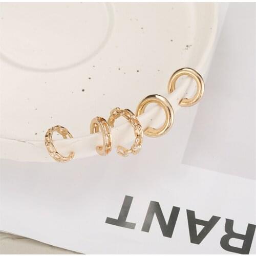 Hiphop Golden Chain Rings Set For Women Men Metal Geometry C-shaped Adjustable Open Finger Rings Set Party Jewelry