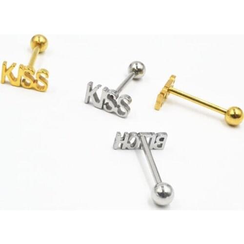 Punk hiphop Stainless Steel kiss Tongue Ring for Women men Hiphop Body Piercing Jewelry 2020 New Fashion Tongue Stud