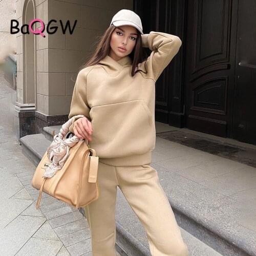 BaQGW Velvet Tracksuit Women Spring Two Piece Set Casual Hoodie Sweatpants Suit Loungewear Female Clothing Chandal Mujer Khaki
