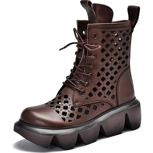 Spring summer 2021 kind of hollow out single boots large base sponge with round head with Martin boots with high boots leather