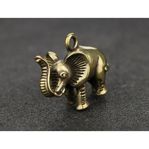 Vintage Brass elephant copper craft ornament Miniature Fitting Keychain Pendant Accessories a0328