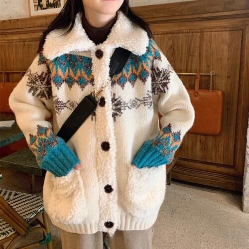 Vintage Cardigans Loose Winter Women Coat Sweet Cute Casual Plush Loose Jacket 2020 New Knitted Plus Size Women Knit Button