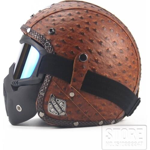 Men Motorcycle Vintage helmet Motorbike Retro Scooter 3/4 Barbed Leather Woman helmet Moto casco with Goggles