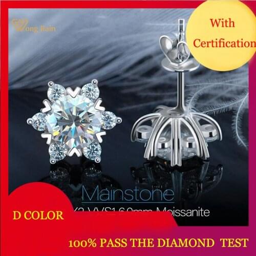 Wong Rain Romantic 925 Sterling Silver 0.8 CT Snowflake Real Moissanite Diamonds Engagement Women Studs Earrings Fine Jewelry