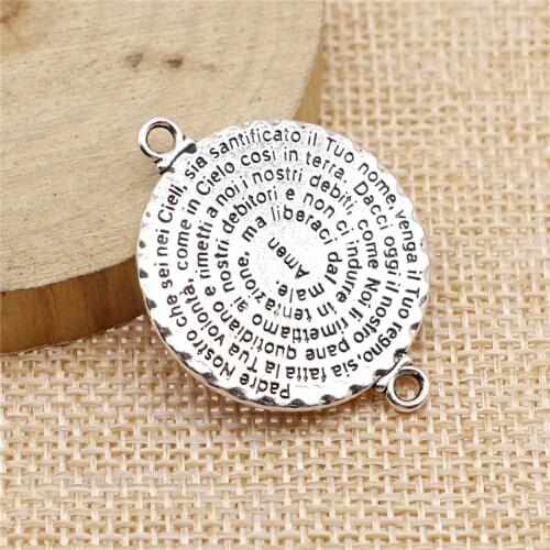 WYSIWYG 2pcs 36x28mm Round Bible Plate Connector Connector Charms For Jewelry Making Antique Silver Color Jewelry Accessories