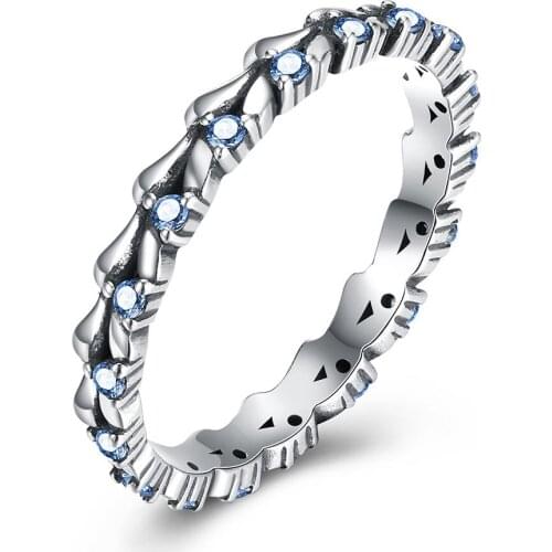 ZEMIOR Real 925 Sterling Silver Tassel Star Vintage Rings For Women Shiny Blue Cubic Zirconia Finger Ring Engagement Gift