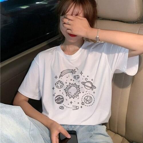 2020 New Womens T-shirt Retro Casual Harajuku Universe Galaxy Printed T-shirt Summer Womens T-shirt Short Sleeve T-shirt Women
