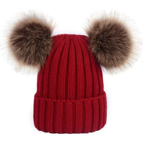 Real Mink Fur Pompom Hat Women Winter Caps Knitted Wool Cotton Hats Two Pom Poms Skullies Beanies Bonnet Girls Female Cap