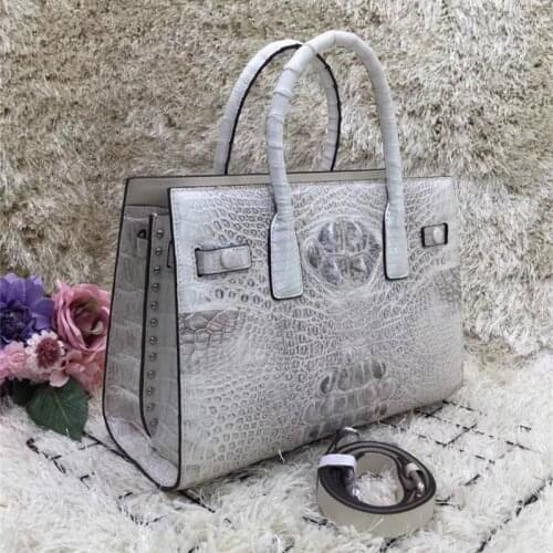 Authentic Crocodile Skin Womens Working Purse Genuine Alligator Leather OL Lady Large Totes Handbag Female Single Shoulder Bag