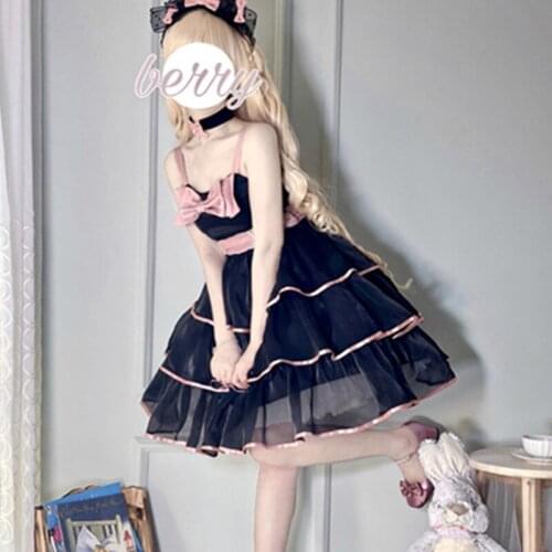 Jsk Lolita Suspender Womens Dresses Heart Bow Princess Sleeveless Kawaii Anime Cosplay Harajuku Sweet Girls Female Fashion Goth