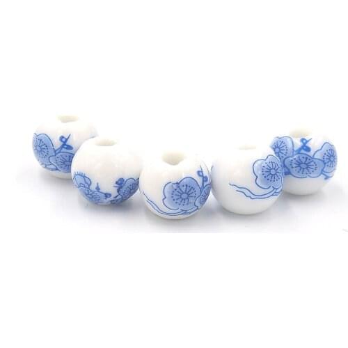 10pcs 10mm hole: 3mm Handmade Blue and White Porcelain Round Ball Ceramic Loose Jewelry Making DIY Beads Wholesale Discount