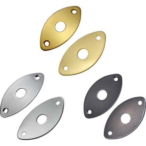 2 pcs Metal Oval Curved Socket Jack Plate with Screws Stringed Instruments for Electric Guitar Bass Parts