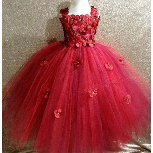 2021 Flower Tutu Dress for Girls Elegant Baby Girl Dress Flowers Girls Ankle Length Wedding Birthday Party Dress Ball Gown