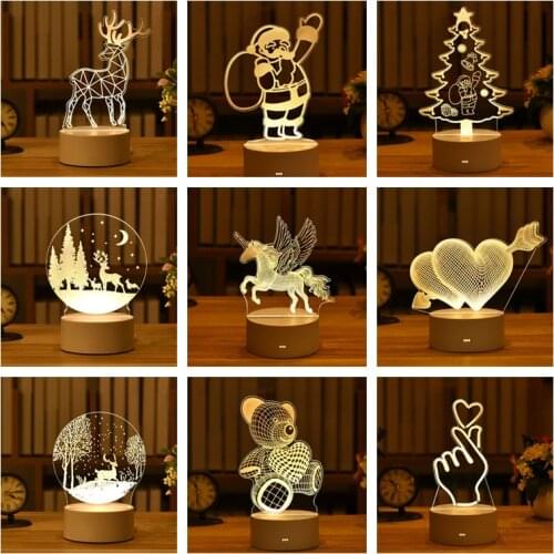 Elk Bear Unicorn 3D Lamp Acrylic LED Night Lights Neon Lamp Wedding Christmas Lights for Bedroom Decor Home Valentines Day Gift