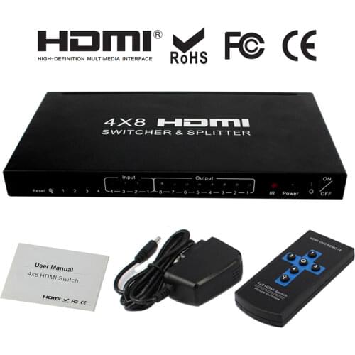 4x8 HDMI Switcher Splitter Audio Extractor 4 in 8 out Switch Audio Video Converter 1080P for PS4 DVD PC Laptop to HD TV Monitor