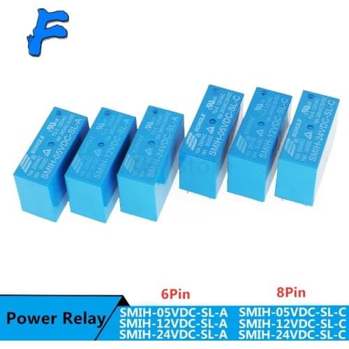 5PCS 8PIN SMIH-05VDC-SL-C SMIH-12VDC-SL-C SMIH-24VDC-SL-C Relays 250V 16A SMIH-05VDC-SL-A SMIH-12VDC-SL-A 6Pin Relay 12V 24V 5V