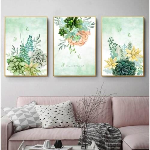 Watercolor Plant Leaf Flower Wall Art Succulents Poster Print Canvas Painting Picture for Living Room Decoration Aesthetic