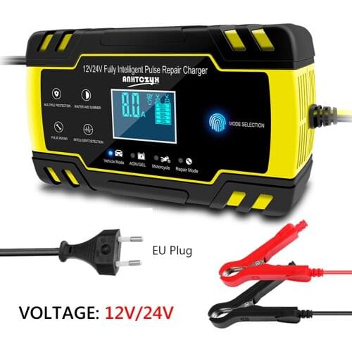 YCDC 12V 24V 8A Automatic Smart Battery Charger, 3-stage smart Battery Charger, Car Battery Charger for GEL WET AGM Battery