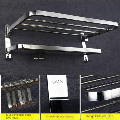 304 Stainless Steel Shelf Bathroom Punch-free Storage Rack Fold Hook Up Towel Take a Bath Shelf Waterproof Accessories E11750