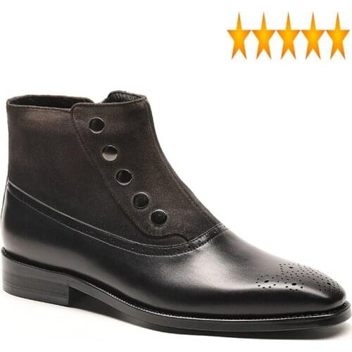 Real Business Men Cow Leather Ankle Formal Pointed Toe Office Work Safety Shoes Beading Winter Boots Male Footwear