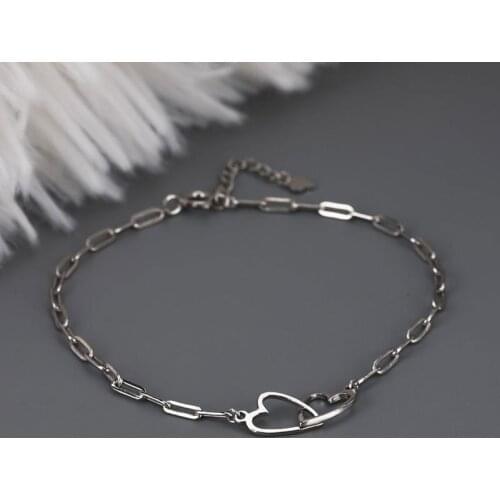 Genuine 925 Sterling Silver Hollow Interlocking Heart Bracelet Simple Hollow Chain Bracelets Hypoallergenic Jewelry for Women